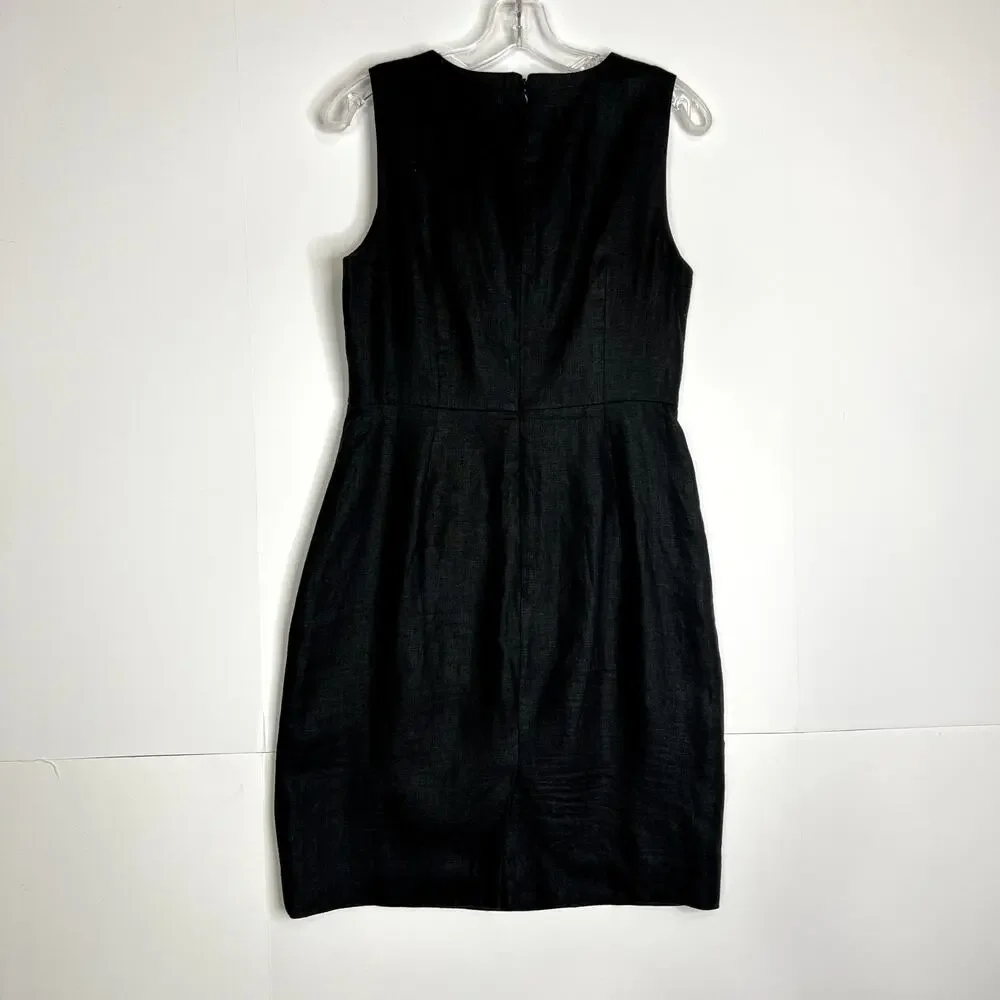 J Crew Drape Knot Sheath Dress Irish Linen Sleeveless Black Womens 6